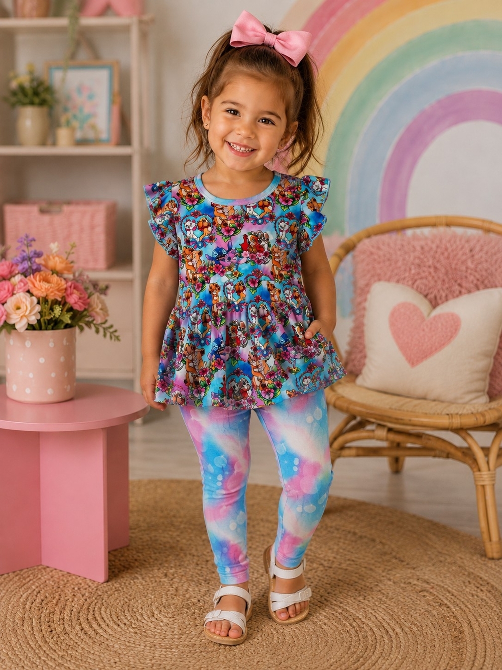 Ro Ro Riches Bamboo Lion King Top & Tie-Dye Leggings Set Girls Size 3T